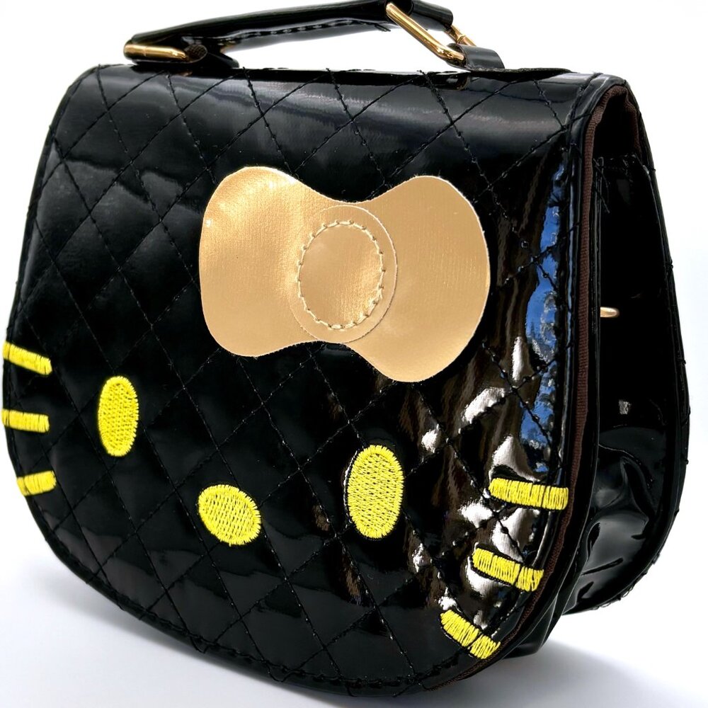Glam Gold Black Embroidered Vinyl Hello Kitty Sanrio Crossbody Bag Purse Handbag